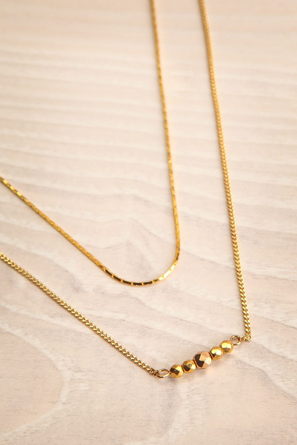 Camilia Sukh Golden Double Chain Pendant Necklace flat view | Boutique 1861