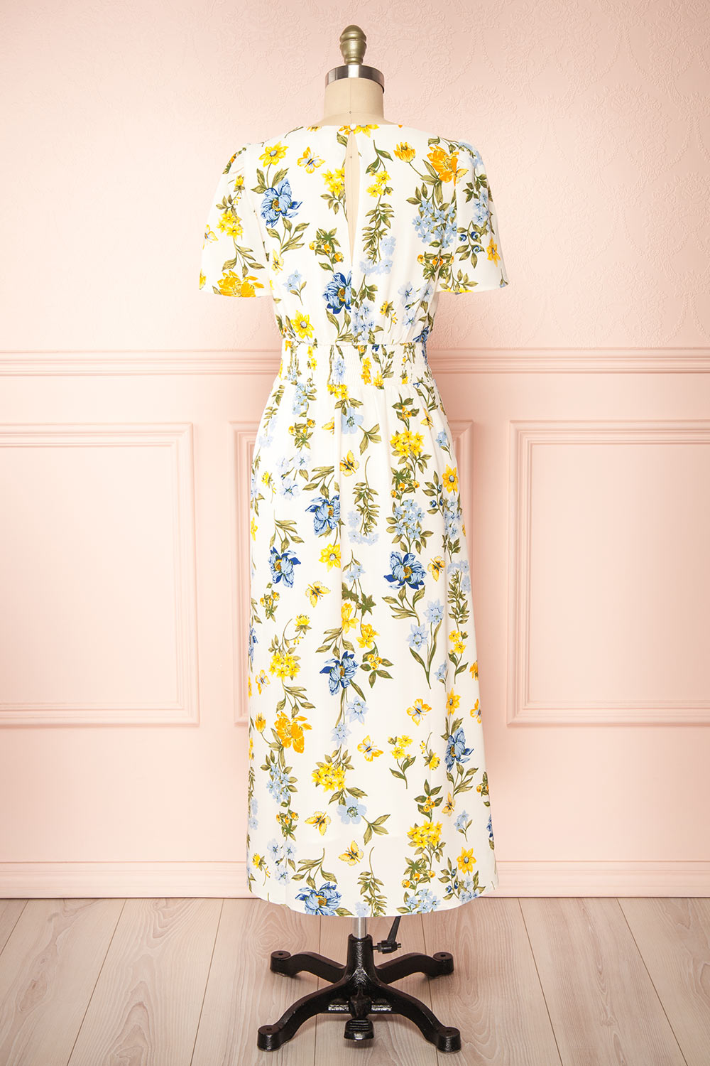 Camille Floral Midi Dress w/ Slit | Boutique 1861 side close-up