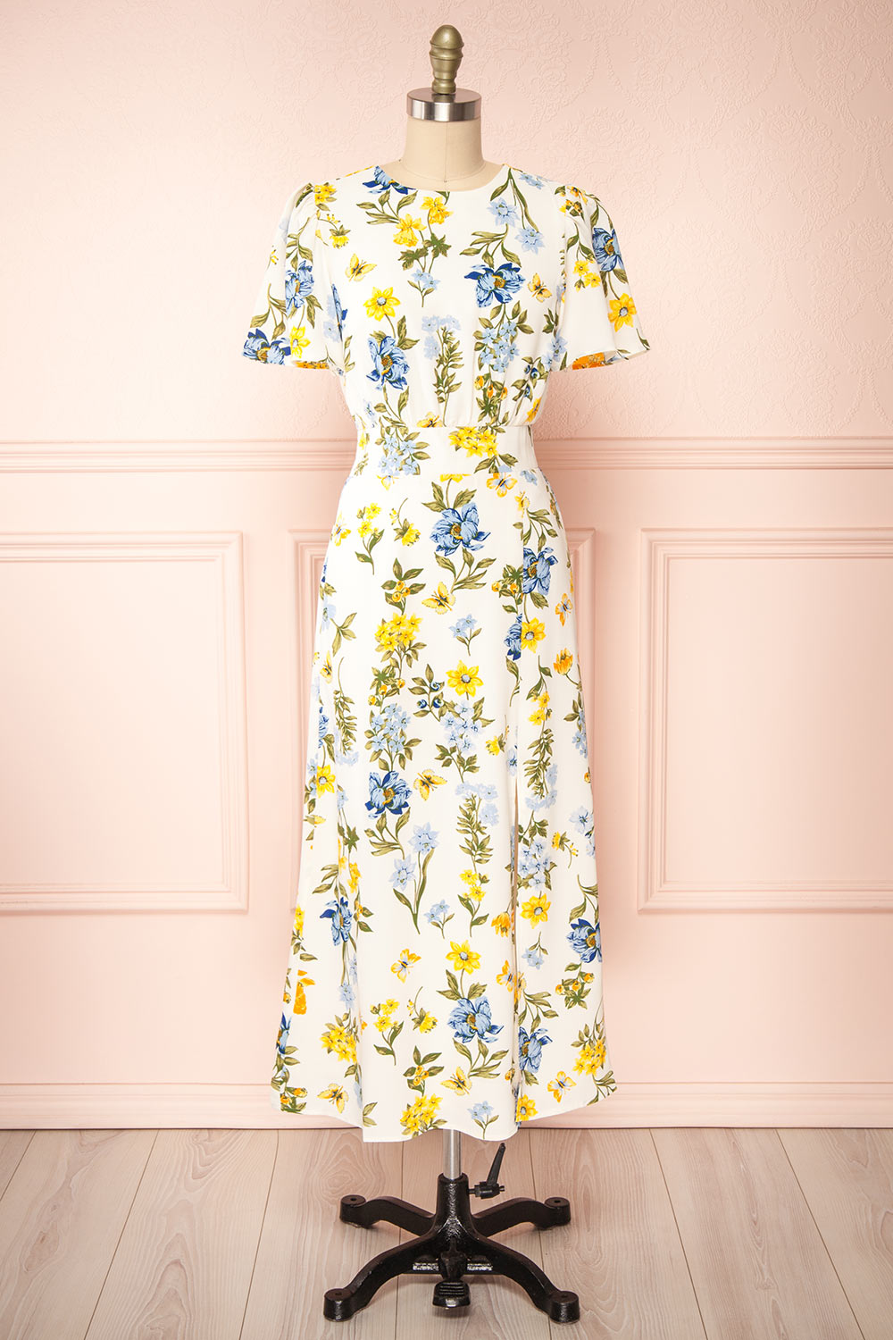 Camille Floral Midi Dress w/ Slit | Boutique 1861 front view