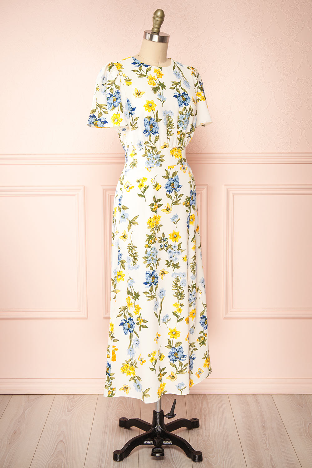 Camille Floral Midi Dress w/ Slit | Boutique 1861 side view