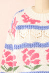Canaries Rose Colourful Round Neck Knit Sweater | Boutique 1861 front close-up