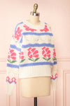Canaries Rose Colourful Round Neck Knit Sweater | Boutique 1861 side view