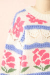 Canaries Rose Colourful Round Neck Knit Sweater | Boutique 1861 side close-up