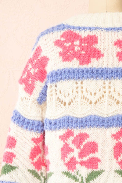 Canaries Rose Colourful Round Neck Knit Sweater | Boutique 1861 back close-up