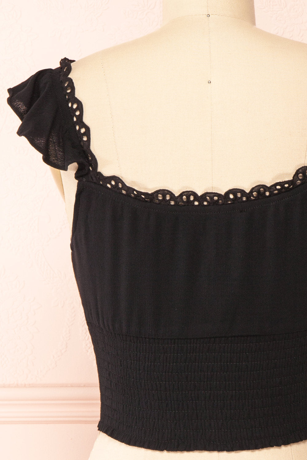 Candik Black Cropped Tank Top | Boutique 1861back close up