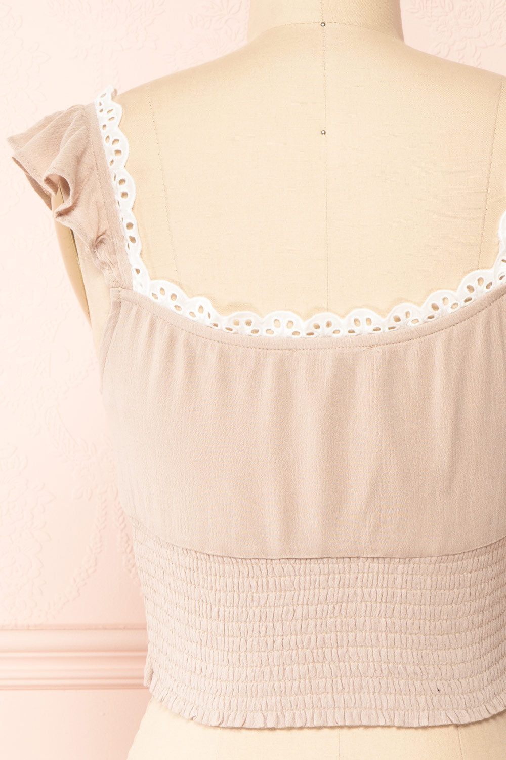 Candik Taupe Cropped Tank Top | Boutique 1861  back close up