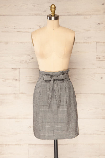 Cantagallo Grey Belted High-Waisted Plaid Skirt | La petite garçonne  front view