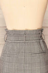 Cantagallo Grey Belted High-Waisted Plaid Skirt | La petite garçonne   back close-up