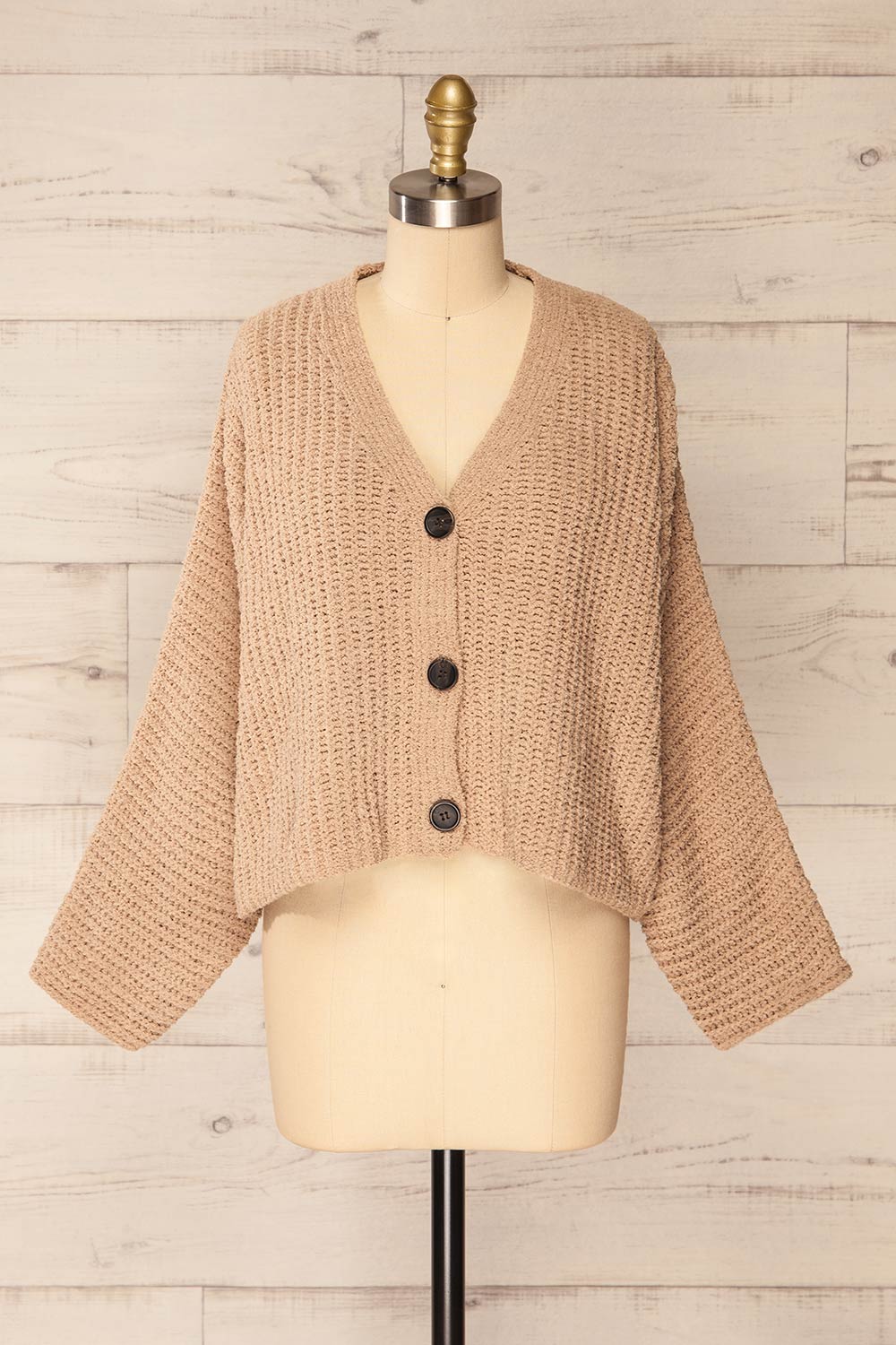 Capzhua Beige Oversized Knit Cardigan | La petite garçonne front view