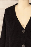 Capzhua Black Oversized Knit Cardigan | La petite garçonne front close-up