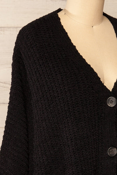 Capzhua Black Oversized Knit Cardigan | La petite garçonne side close-up