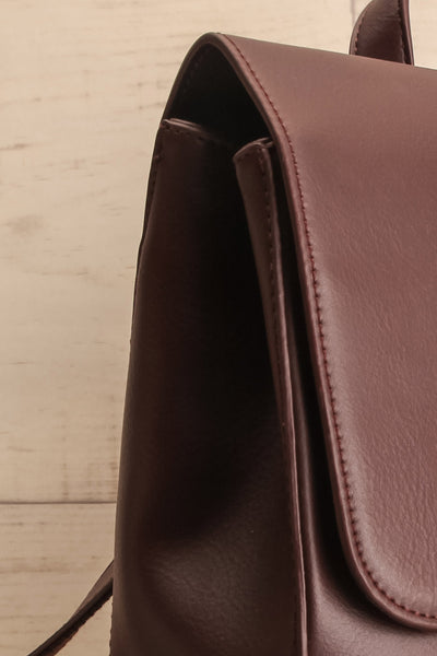 Caraganier Brown Vegan Leather Backpack | La petite garçonne side close-up