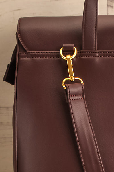 Caraganier Brown Vegan Leather Backpack | La petite garçonne back top close-up