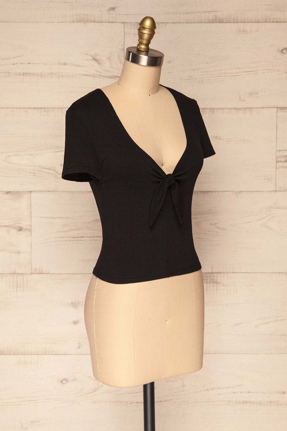 Cardiff Black V-Neck Knotted Top | La Petite Garçonne side view 