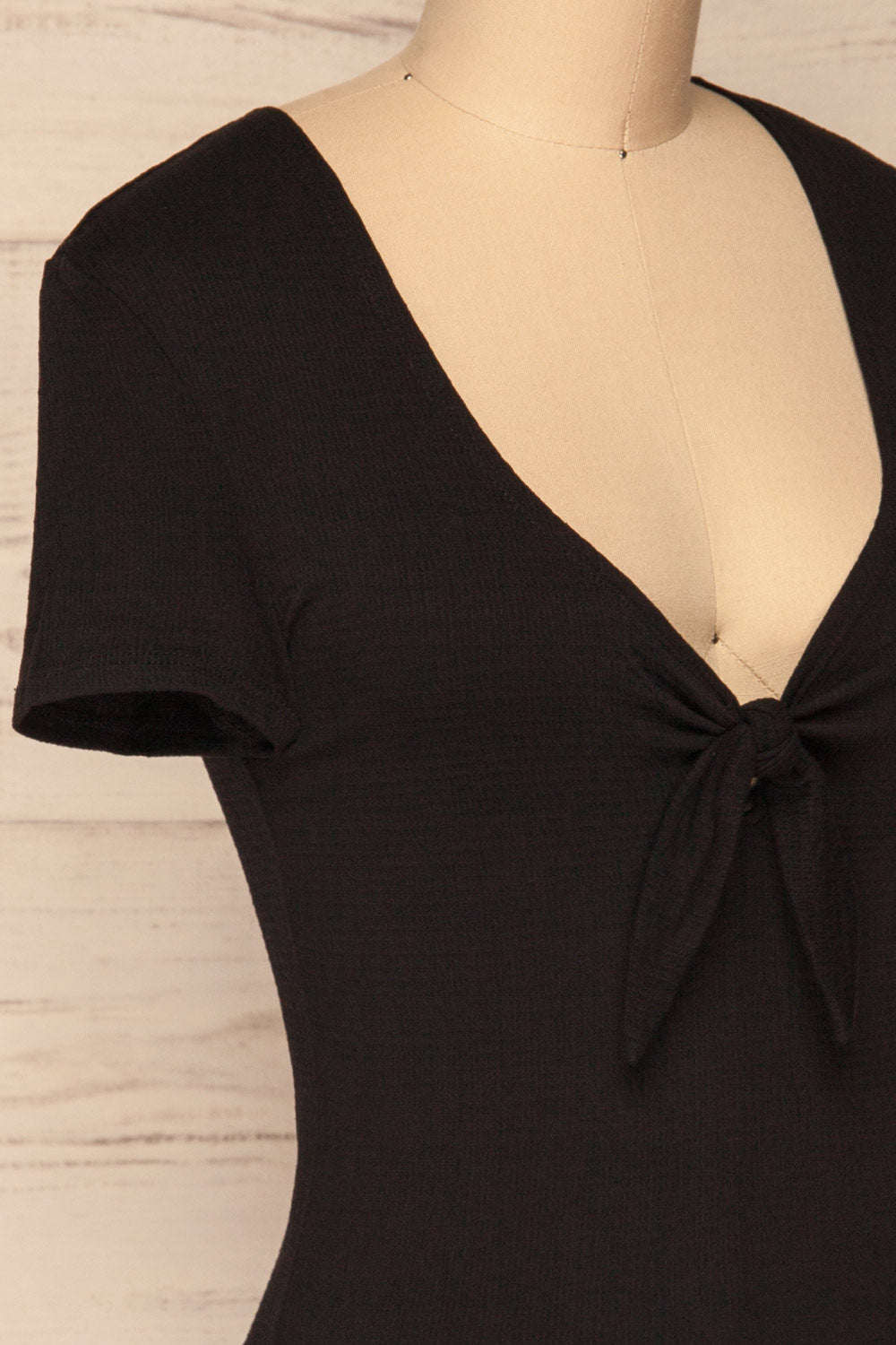 Cardiff Black V-Neck Knotted Top | La Petite Garçonne side close-up