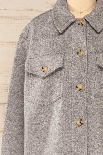 Cargal Grey Wool Jacket w/ Long Sleeves | La petite garçonne front close-up