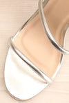 Cariaco Silver Stiletto Heel Sandals | La petite garçonne flat close-up