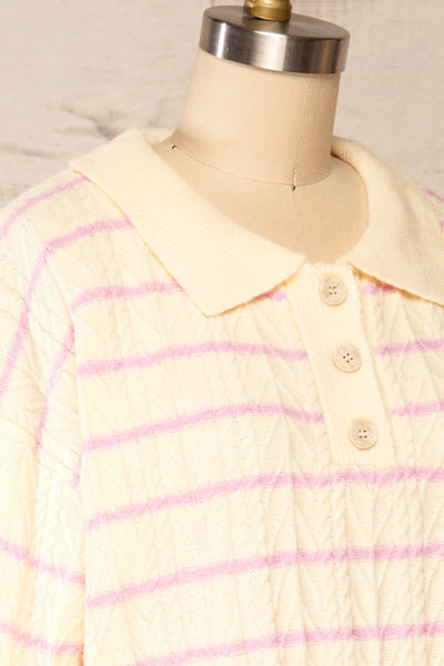 Cariamanga Cream Stripped Knit Top | La petite garçonne  side close up