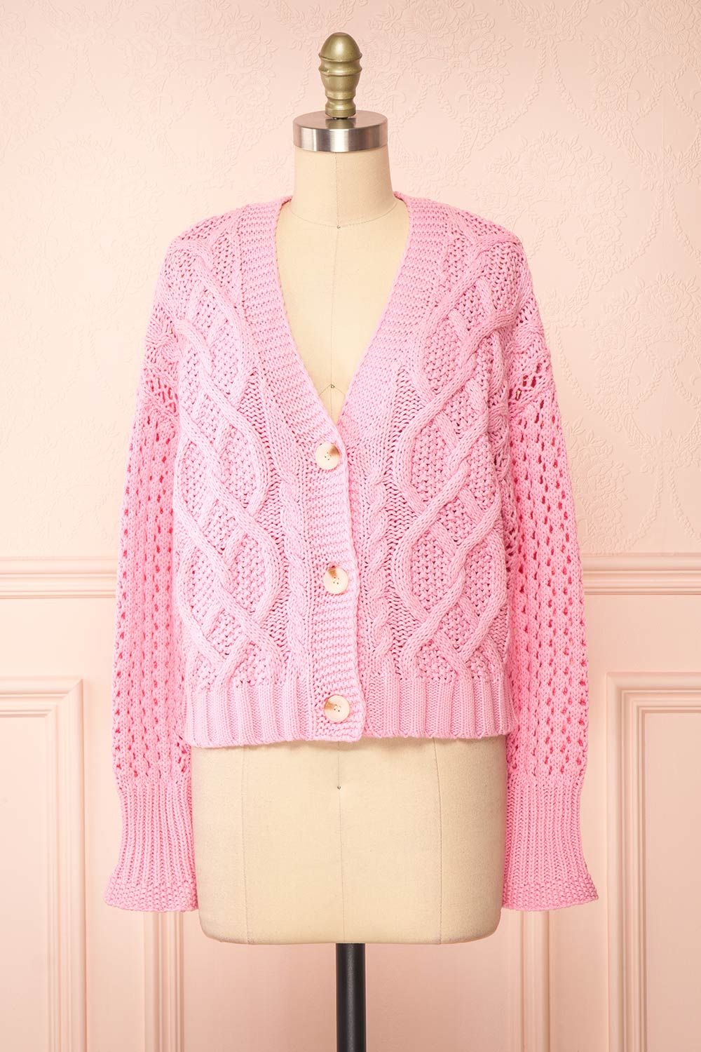 Carine Pink Knit Cardigan | Boutique 1861 front view 
