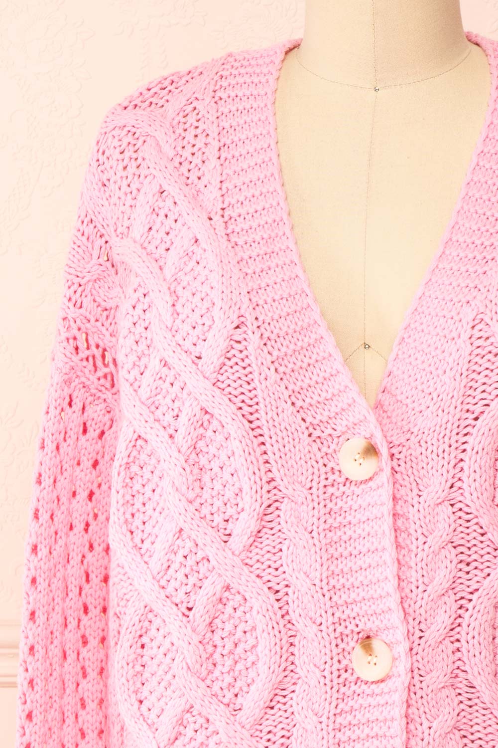 Carine Pink Knit Cardigan | Boutique 1861 front close-up