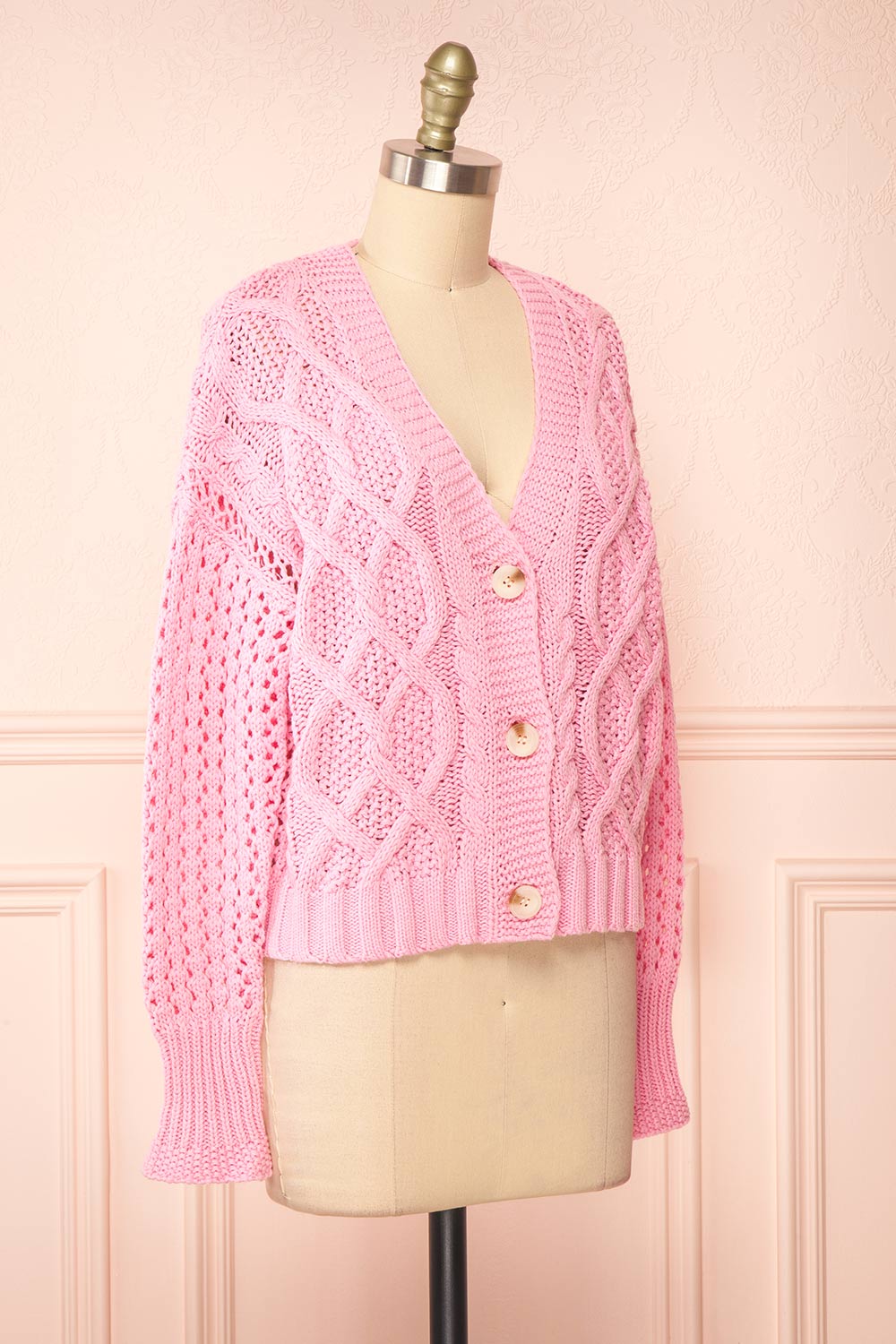 Carine Pink Knit Cardigan | Boutique 1861 side view 