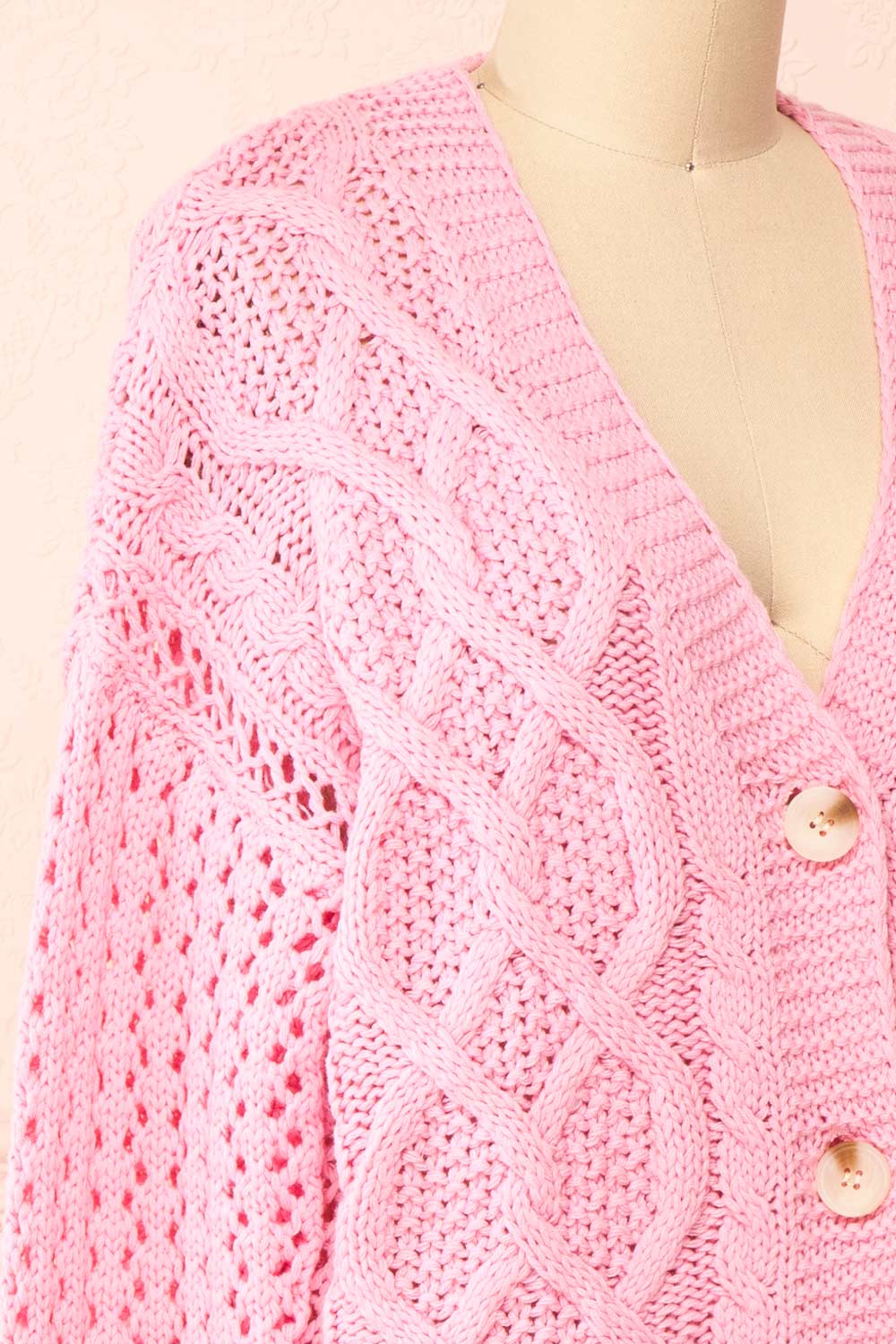 Carine Pink Knit Cardigan | Boutique 1861 side close-up