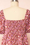 Caritas Burgundy Short Floral Dress w/ Puffy Sleeves | Boutique 1861 back close up