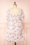 Caritas White Short Floral Dress w/ Puffy Sleeves | Boutique 1861 back view