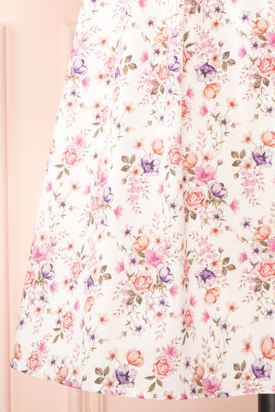 Caritas White Short Floral Dress w/ Puffy Sleeves | Boutique 1861  details