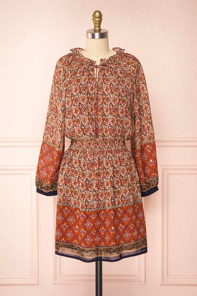 Carlota Paisley Long Sleeve Short Dress | Boutique 1861 front view