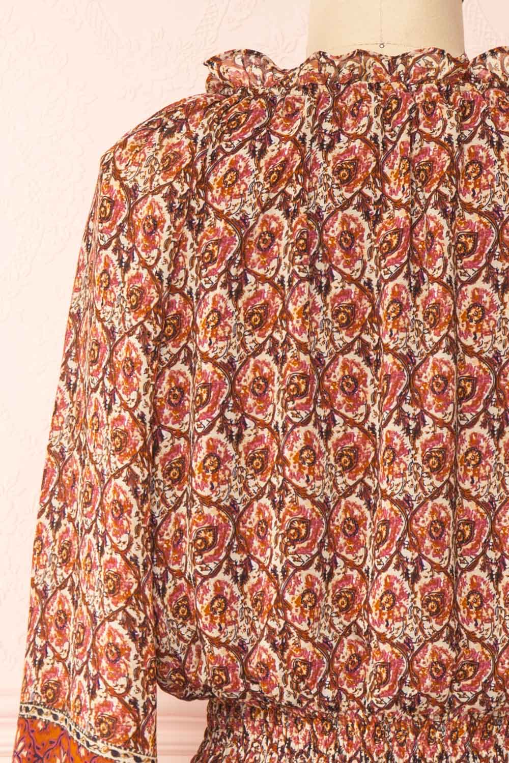 Carlota Paisley Long Sleeve Short Dress | Boutique 1861 back close-up