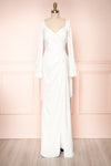 Carmelina White Silky V-Neck Maxi Bridal Dress | Boudoir 1861 front view