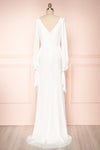 Carmelina White Silky V-Neck Maxi Bridal Dress | Boudoir 1861 back view
