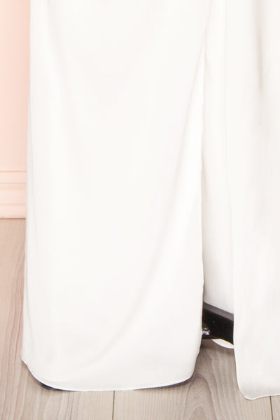 Carmelina White Silky V-Neck Maxi Bridal Dress | Boudoir 1861 skirt