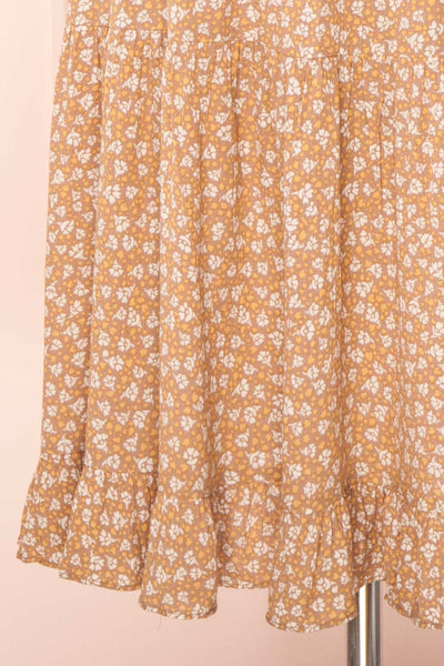 Carmella Mustard V-Neck Floral Midi Dress w/ Frills | Boutique 1861 bottom