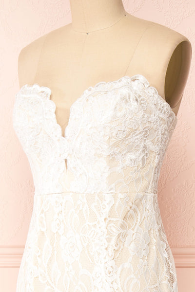 Carolhyn Strapless Ivory Lace Mermaid Bridal Dress | Boudoir 1861 side close-up