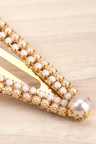 Carpuela Set of Golden Barrettes w/ Pearls close-up | La Petite Garçonne