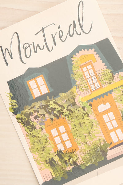 Green Facade Illustrated Montreal Postcard | Maison garçonne close-up