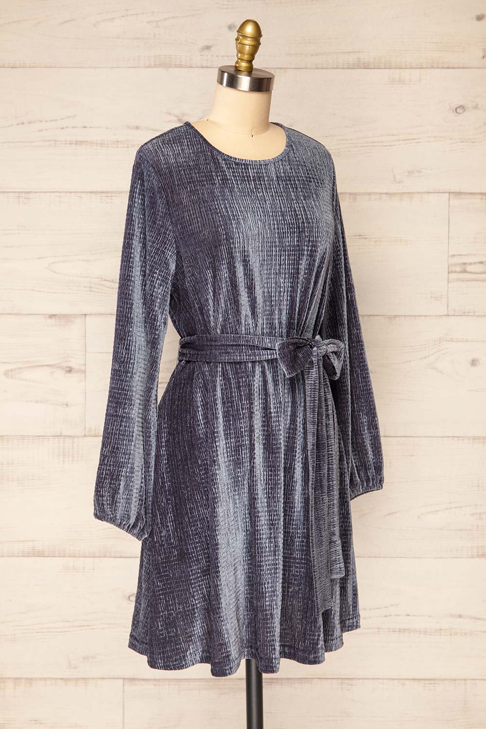Casale Grey Short Ribbed Velvet Dress | La petite garçonne side view