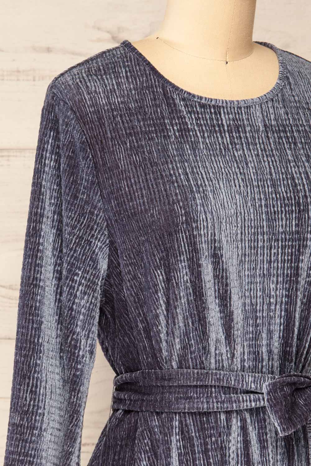 Casale Grey Short Ribbed Velvet Dress | La petite garçonne side close-up