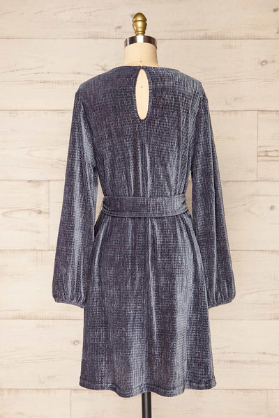 Casale Grey Short Ribbed Velvet Dress | La petite garçonne back view