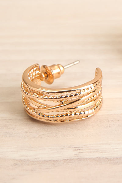 Cashuin Golden Hoop Pendants Earrings close-up | La Petite Garçonne