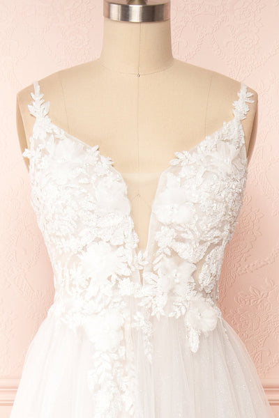 Cassandra Embroidered A-Line Bridal Dress | Boudoir 1861 front close up