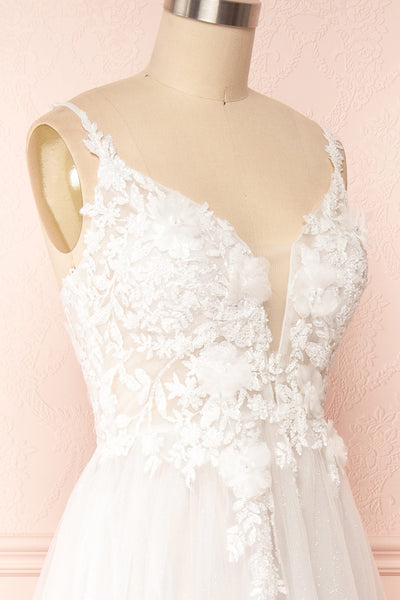 Cassandra Embroidered A-Line Bridal Dress | Boudoir 1861 side close up