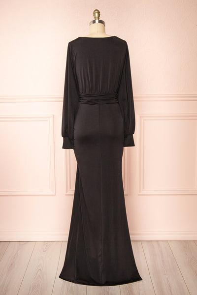 Cassidy Black Plunging Neckline Mermaid Maxi Dress | Boutique 1861 back view
