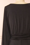 Cassidy Black Plunging Neckline Mermaid Maxi Dress | Boutique 1861 back close-up