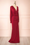 Cassidy Burgundy Plunging Neckline Mermaid Maxi Dress | Boutique 1861 side view