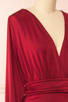 Cassidy Burgundy Plunging Neckline Mermaid Maxi Dress | Boutique 1861 side close-up