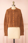 Cassy Brown Bouclé Knit Cardigan w/ Buttons front view