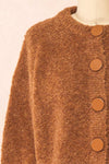 Cassy Brown Bouclé Knit Cardigan w/ Buttons front close-up
